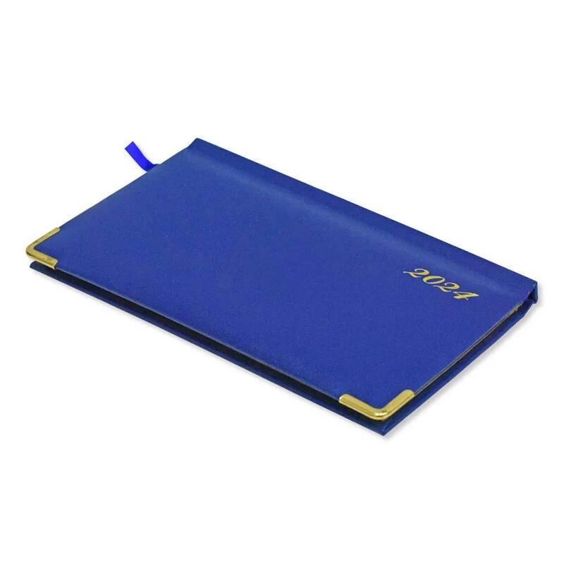 Fis 2024 Golden Slim English Diary Vinyl, 1 Side Padded Blue -FSDI52EG24BL