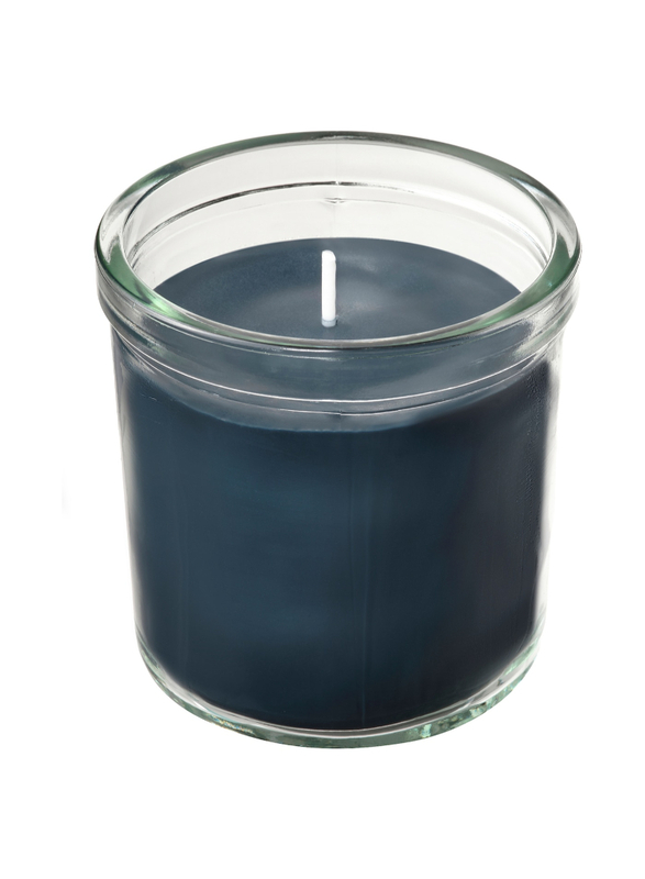 Scented candle in glass, Vetiver & geranium/black-turquoise, 40 hr