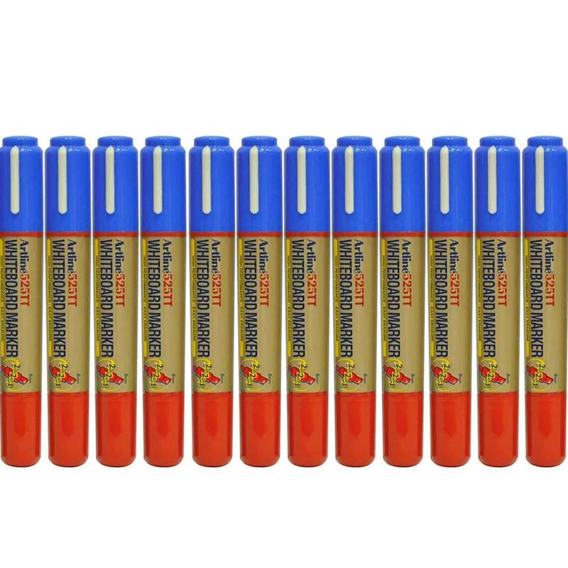 Artline 525T 2in1 Whiteboard Markers 2.0mm-5.0mm, Pack of 12 Pcs, Blue/Red Colors, Polyester Fibre Tip - ARMK525TBLRE