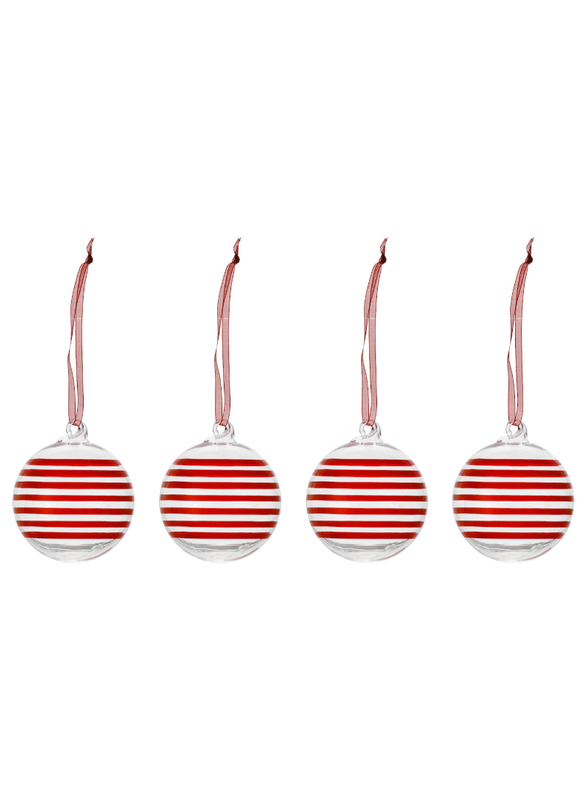 Tree ornament, bauble clear glass/red, 6 cm