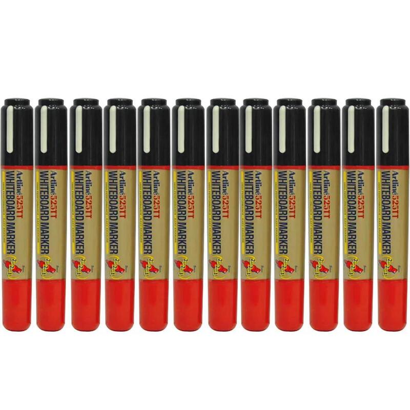 Artline 525T 2in1 Whiteboard Markers 2.0mm-5.0mm, Pack of 12 Pcs, Black/Red Colors, Polyester Fibre Tip - ARMK525TBKRE