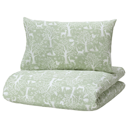 Duvet Cover 1 Pillowcase For Cot Forest Animal Pattern/Green 110X125/35X55cm