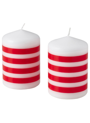 Unscented pillar candle, stripe pattern red/white, 10 cm