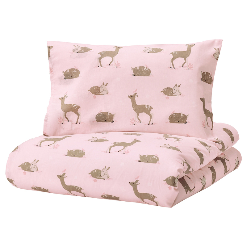 Duvet Cover 1 Pillowcase For Cot Deer Pattern/Pink 110X125/35X55cm