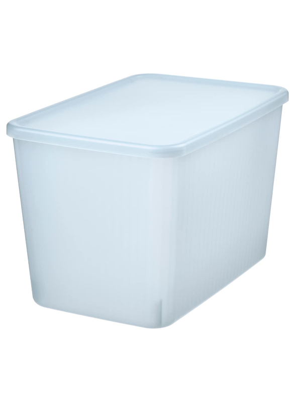 Storage box with lid, transparent grey-blue, 24x36x23 cm/14.5 l