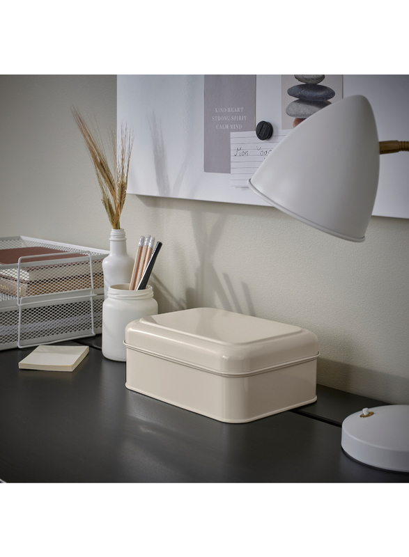 Storage box with lid, light beige, 22x16x8 cm