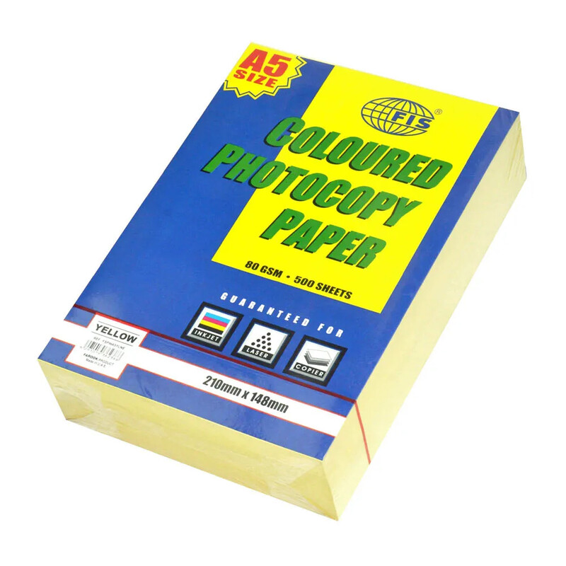 

Generic FIS Pastel Color Photocopy Paper, 500 Sheets, 80 gsm, Pastel Yellow Color, A5 Size - FSPWA5YLNE