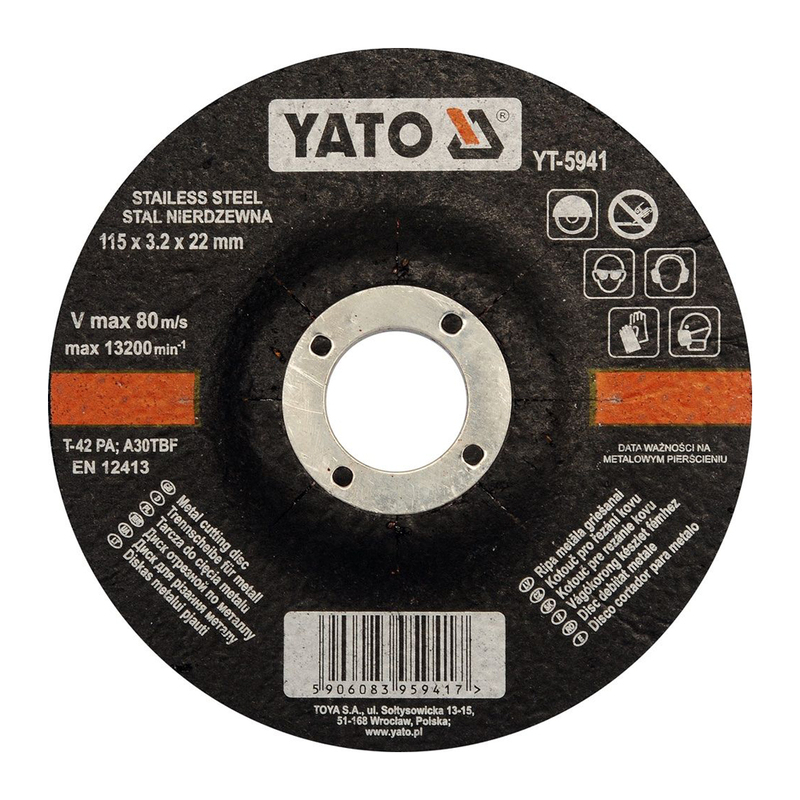 YATO Inox Metal Cutting Disc 115x22x3.2mm Depressed Center  YT-5941