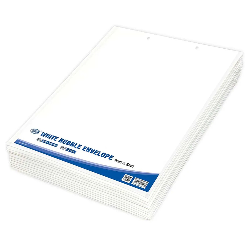 FIS White Bubble Envelopes, Peel and Seal, Pack 12 Pieces, 300X445 mm Size - FSAEW300445