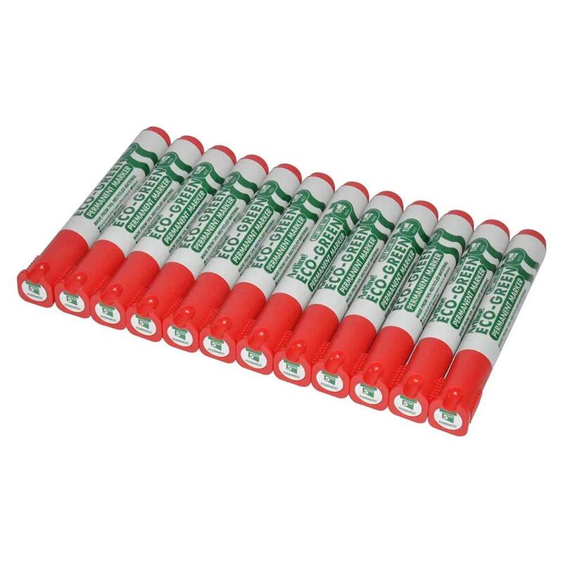 Artline Eco-Green Permanent Markers 2.0mm-5.0mm, Pack of 12 Pcs, Red Color, Polyester Fibre Tip, Chisel Style - ARMKEK-199RE