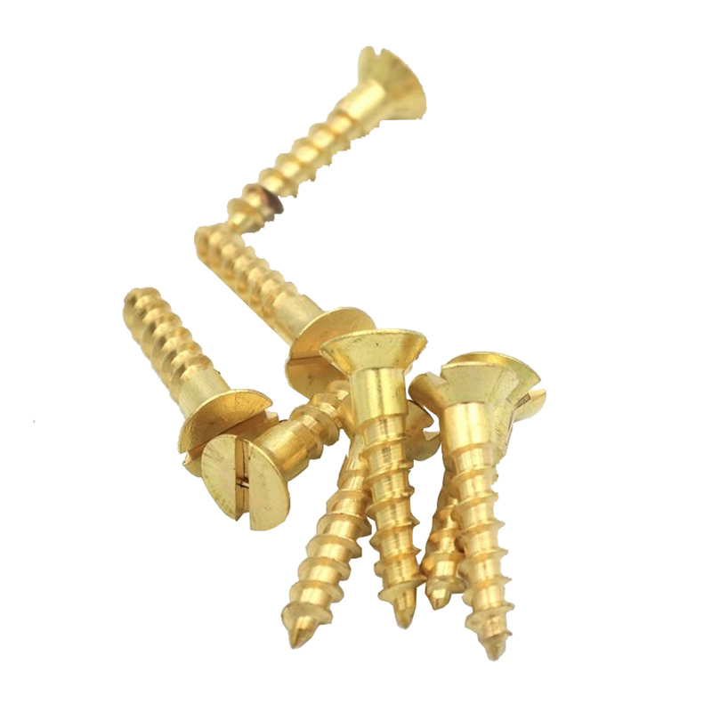 Wood Screw Brass Slotted Flat Head 1" x #10 - 12pcs