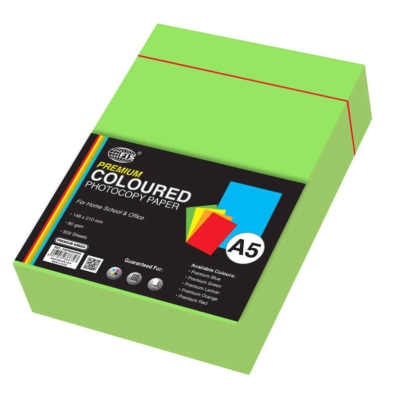 

Generic FIS Premium Color Photocopy Paper, 500 Sheets, 80 gsm, Premium Green Color, A5 Size - FSPWA5PGR