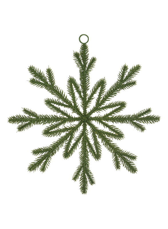 Artificial hanging decoration, in/outdoor/snowflake green, 33 cm