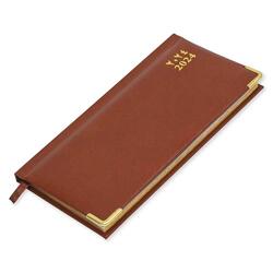 FIS 2024 Golden Slim Arabic English Diary Vinyl, 1 Side Padded Brown -FSDI52AEG24BR