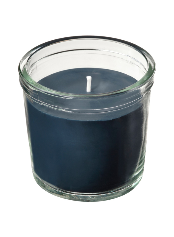 Scented candle in glass, Vetiver & geranium/black-turquoise, 20 hr