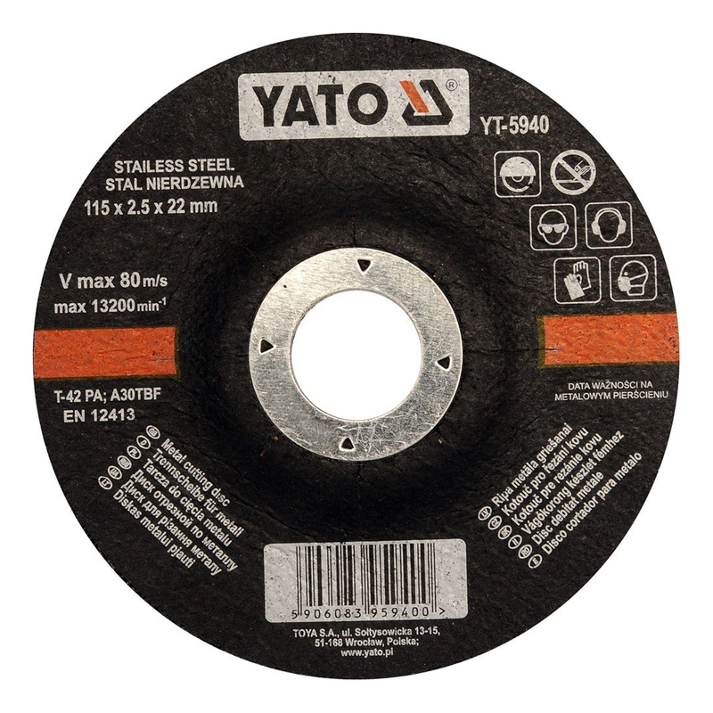 YATO Inox Metal Cutting Disc 115x22x2.5mm Depressed Center  YT-5940