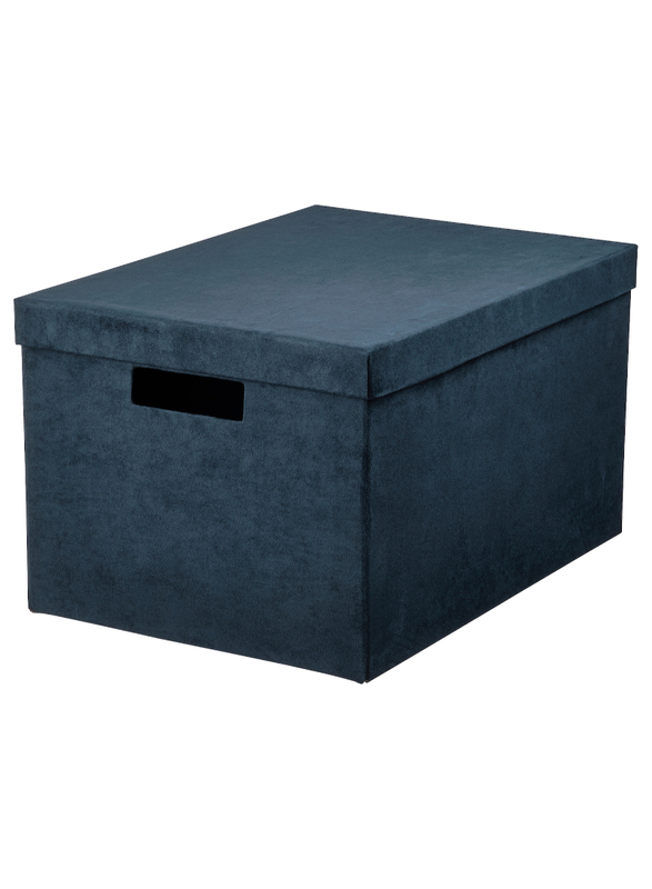 Storage box with lid, velvet dark blue, 25x35x20 cm