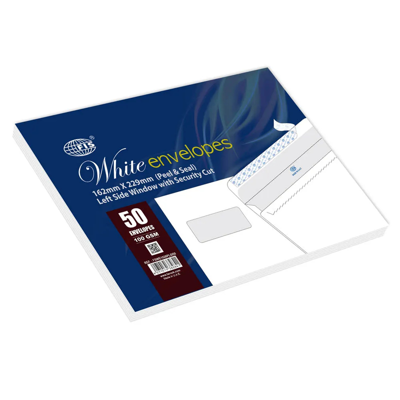 

Generic FIS White Envelopes Peel & Seal, Left Window, Security Cut, Inner Print, Pack of 50 Pcs. C5 (162 X 229 mm), 100 GSM - FSWE1026PLSI50