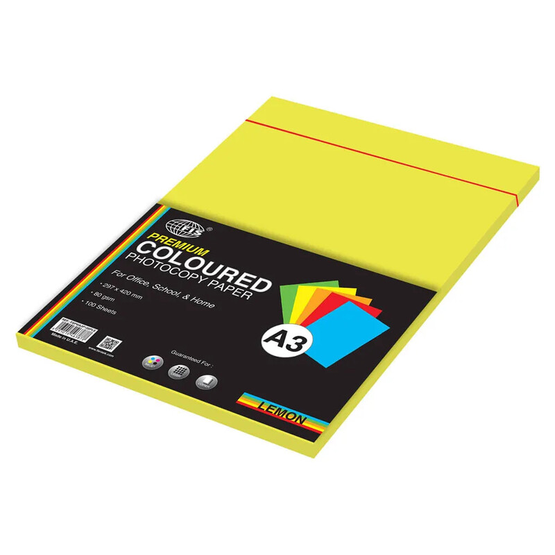 

Generic FIS Premium Color Photocopy Paper, 100 Sheets, 80 gsm, Premium Lemon Color, A3 Size - FSPWA3P100PLE