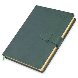 FIS Golden Agenda Diary 2024 (English) Italian PU, 1-Side Padded, Green - FSDI75EPG24GR