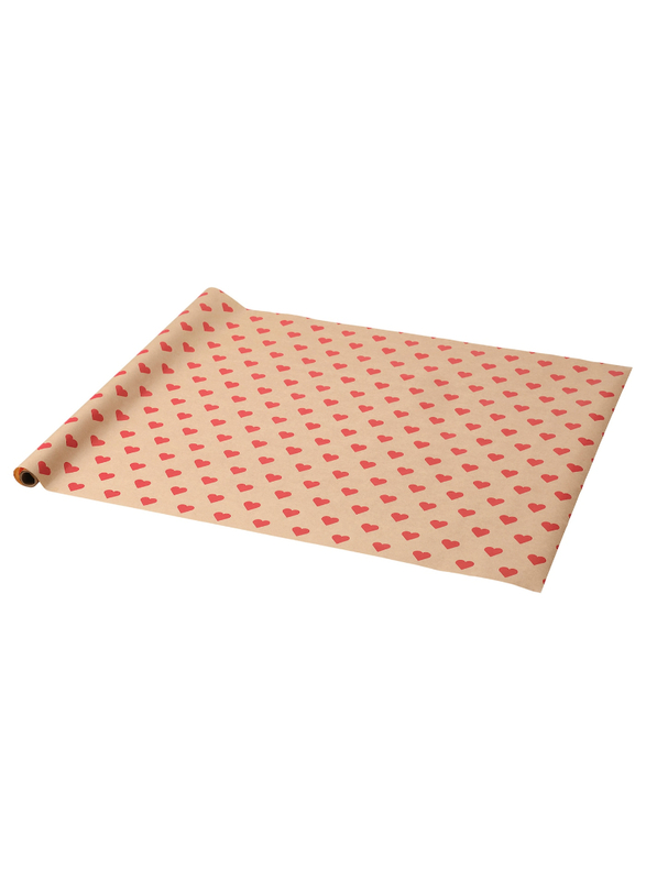 Gift wrap roll, heart pattern brown, 3x0.7 m