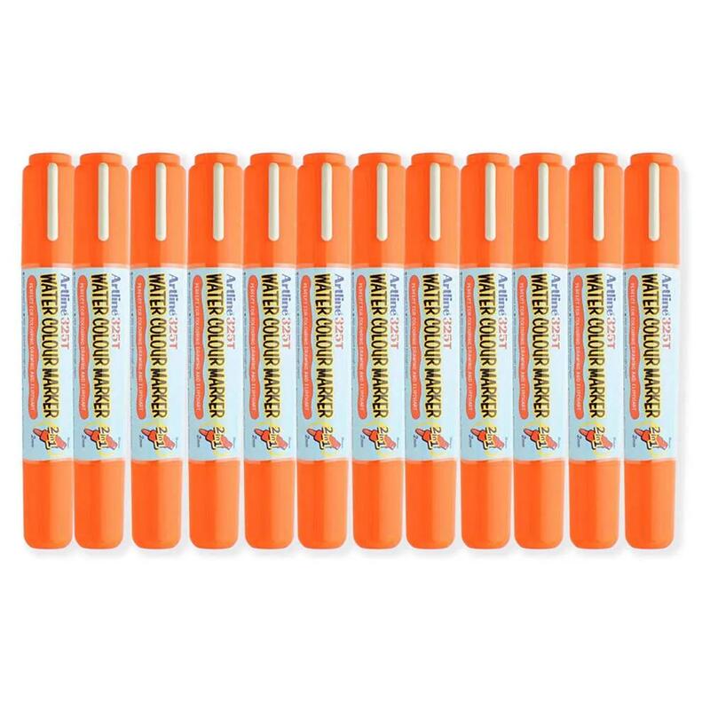 Artline 325T Water Colour Marker 2.0-5.0mm, Orange Color, Pack of 12 pcs. Acrylic Fibre Tip - ARMK325OR