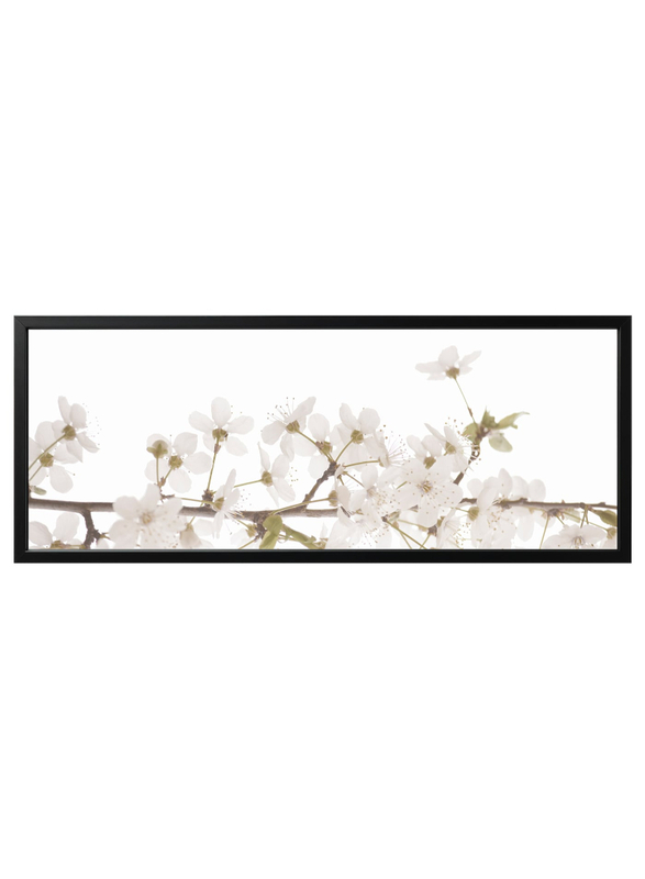 Picture with frame, white flowers/black, 140x56 cm