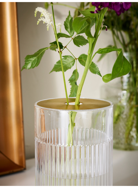 Vase with metal insert, clear glass/gold-colour, 21 cm