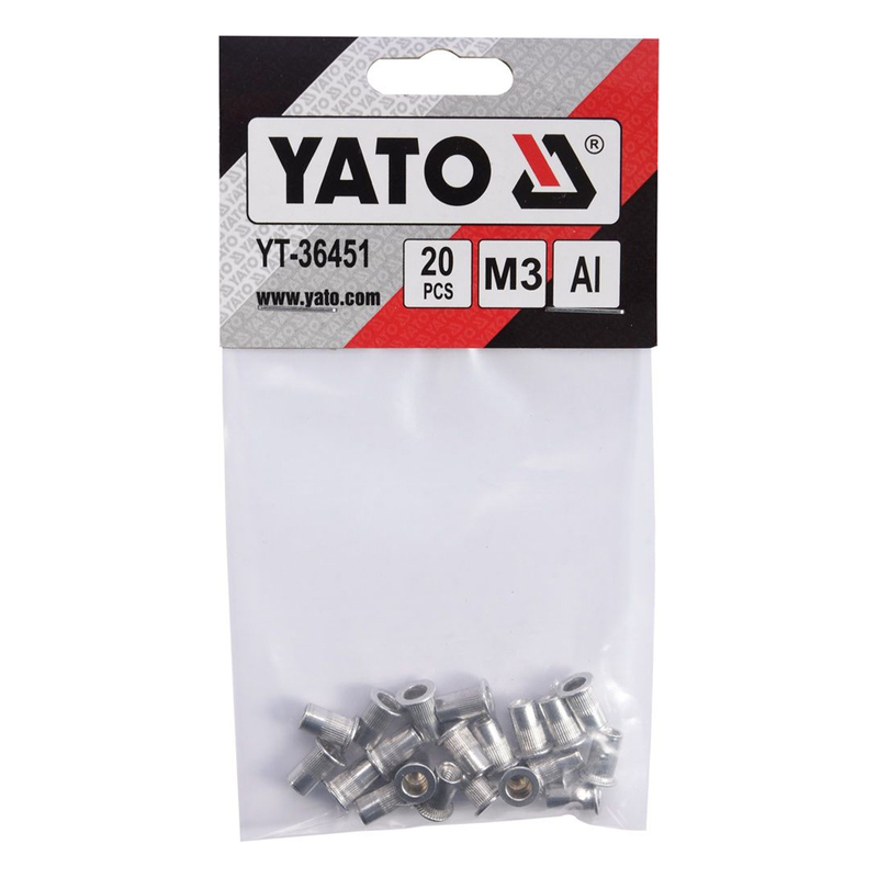 YATO Threaded Aluminium Rivet Nuts M3, 20 Pcs YT-36451