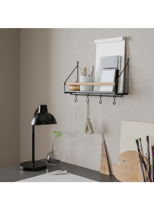 Wall organiser w hooks, 42x12x26 cm