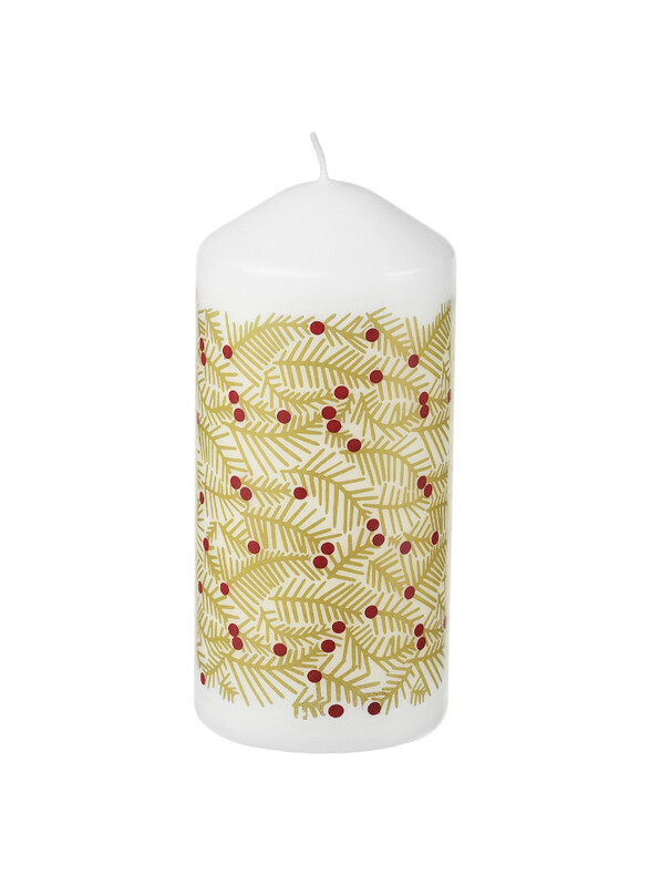 

VINTERFINT Unscented pillar candle, fir needle pattern gold-colour, 14 cm