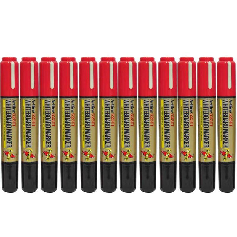 Artline 525T 2in1 Whiteboard Markers 2.0mm-5.0mm, Pack of 12 Pcs, Red/Black Colors, Polyester Fibre Tip - ARMK525TREBK