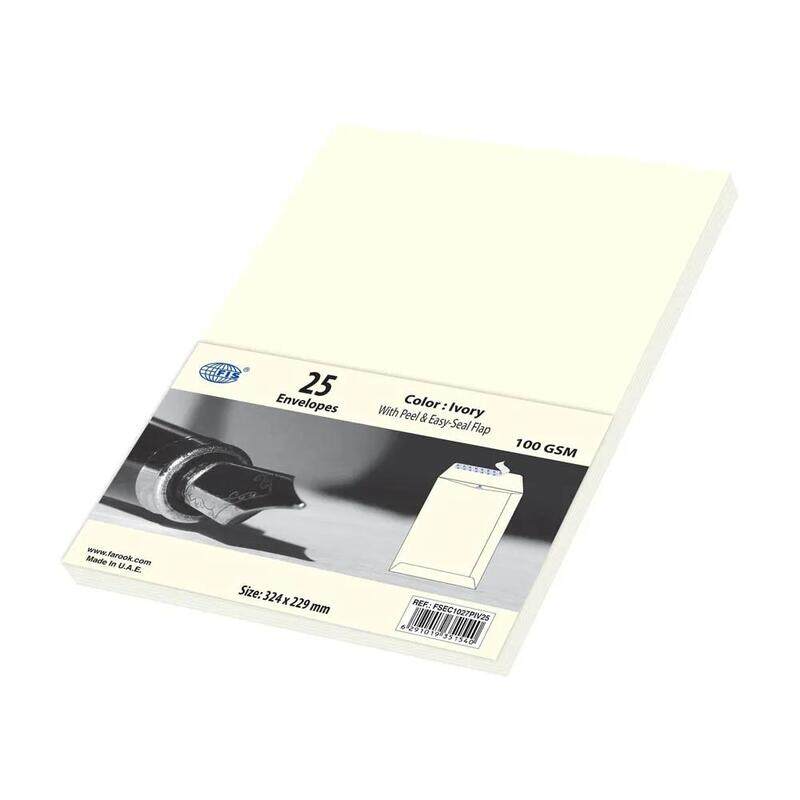 

Generic FIS Color Envelopes Peel & Seal, Pack of 25 Pcs. Ivory Color, C4 (324 x 229 mm), 100 GSM - FSEC1027PIV25