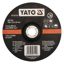 YATO Metal Cutting Disc 180x22x3.2mm Depressed Center YT-6119