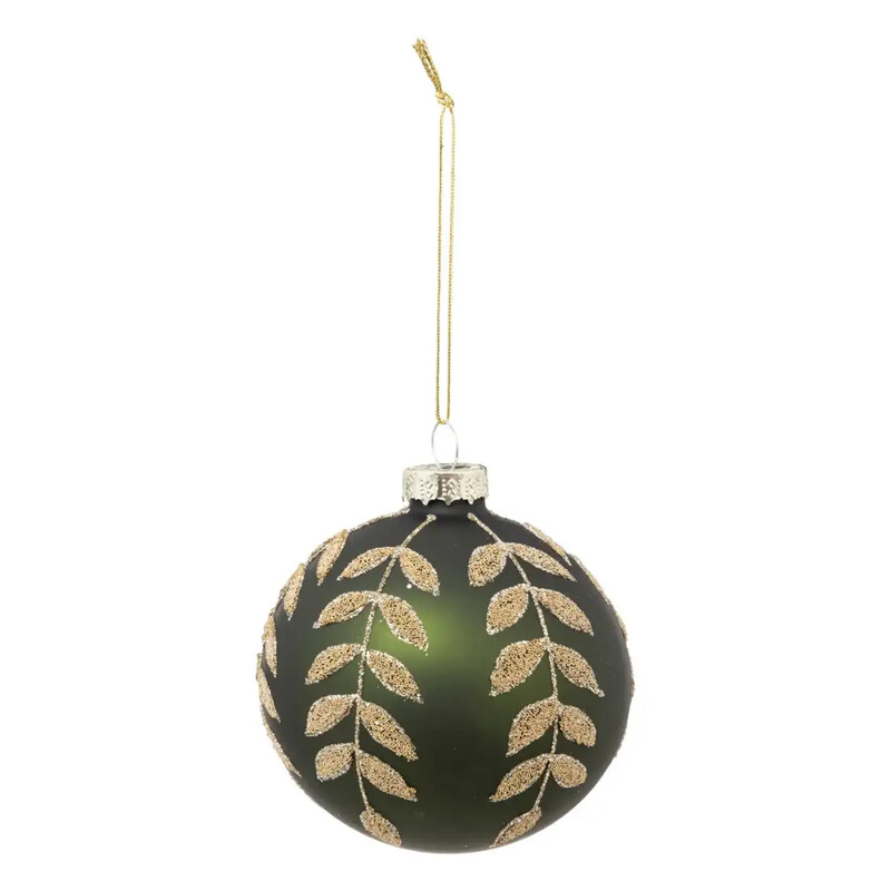 

Generic Christmas Atmosphera Christmas Glass Gold Leaves Bauble (8 cm, Green)