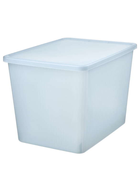 Storage box with lid, transparent grey-blue, 36x50x35 cm/44.5 l