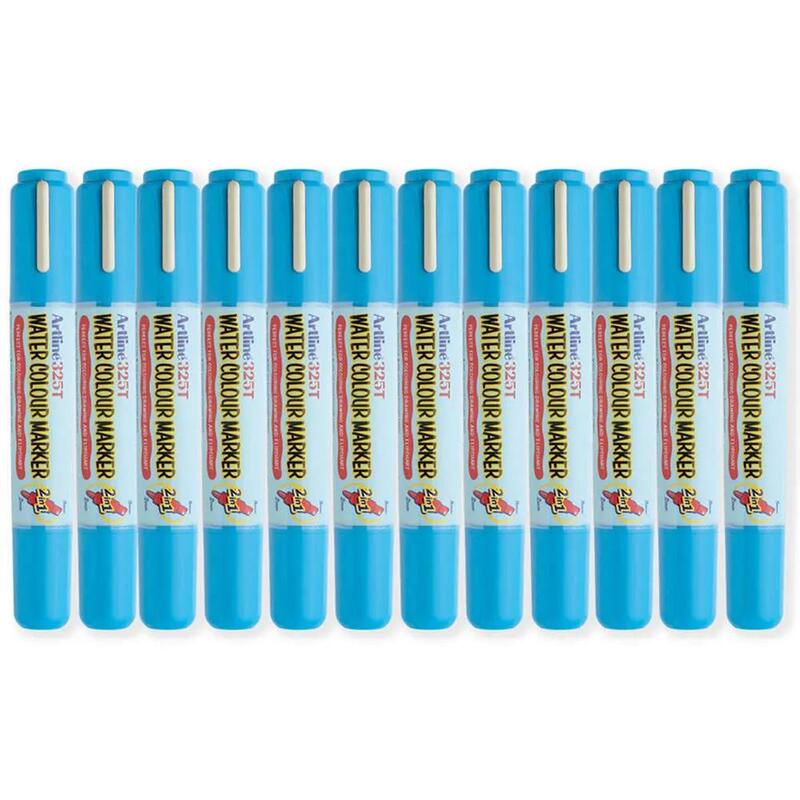 Artline 325T Water Colour Marker 2.0-5.0mm, Light Blue Color, Pack of 12 pcs. Acrylic Fibre Tip - ARMK325LBL