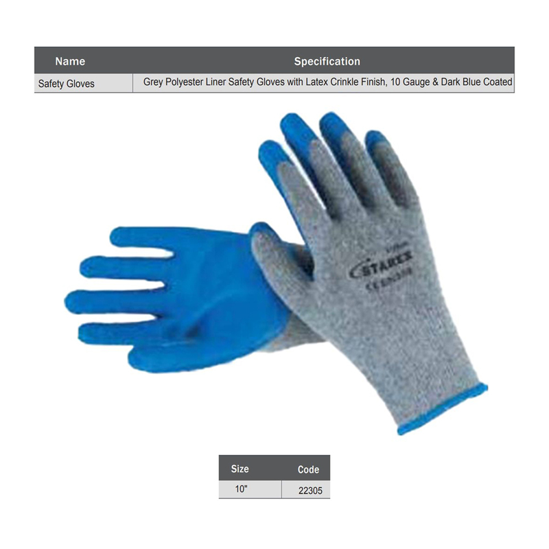 Starex Safety Gloves 10" 10G Grey Polyester Liner Latex Crinkle Finish Dark Blue Coated ST22305