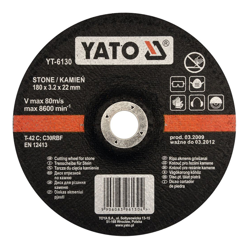 YATO Stone Cutting Disc 180x22x3.2mm Depressed Center YT-6130