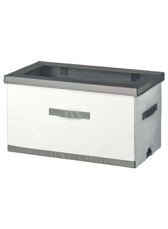 Box with lid, white/grey, 81x45x44 cm