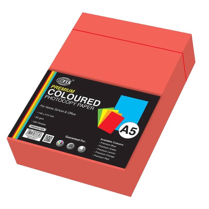 FIS A5 Premium Red Color Photocopy Paper, 500 Sheets, 80 gsm - FSPWA5PRE