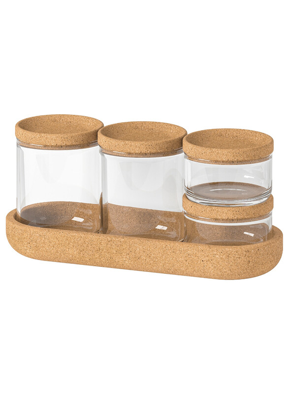 

Saxborga Jar with lid and tray, set of 5, glass cork