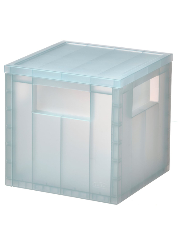 Storage box with lid, transparent grey-blue, 16.5x16.5x16.5 cm