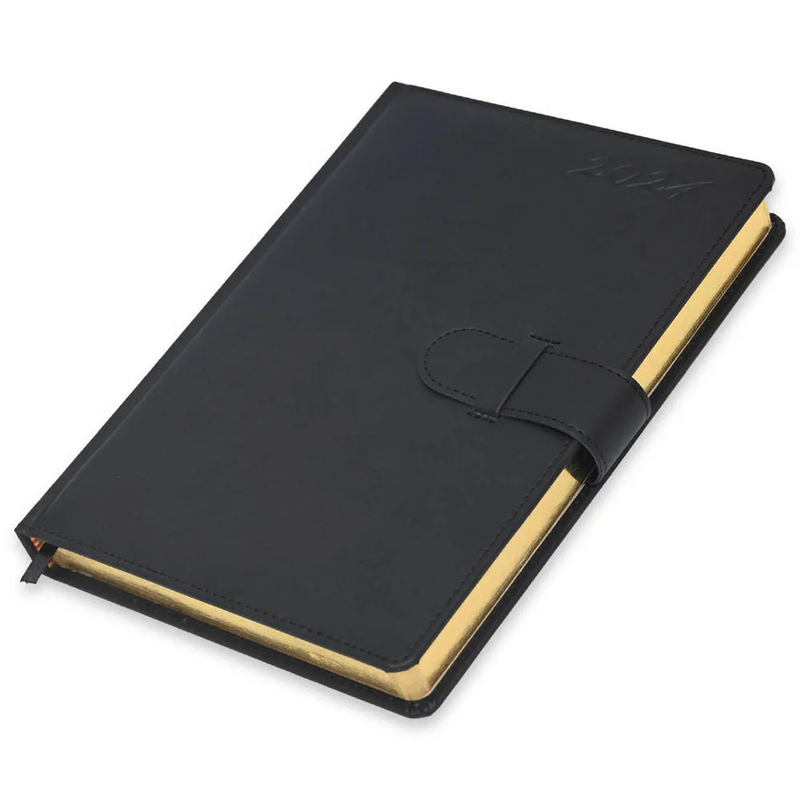 FIS Golden Agenda Diary 2024 (English) Italian PU, 1-Side Padded, Black - FSDI75EPG24BK