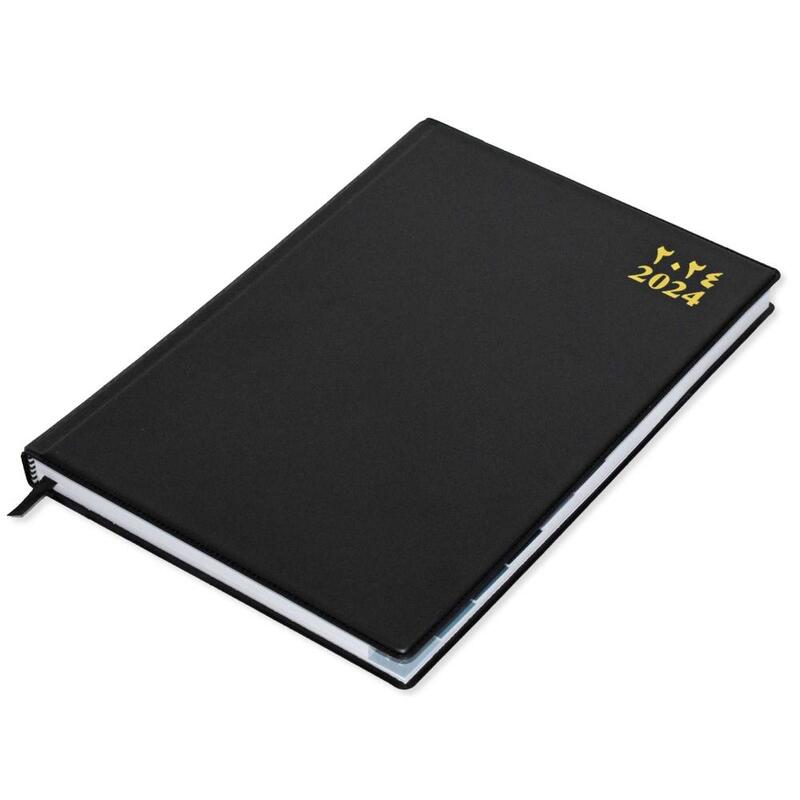 FIS 2024 Agenda Diary Arabic/English Left Side Opening with 12 Months Index, PVC Hard Cover Black - FSDI63AEL24BK