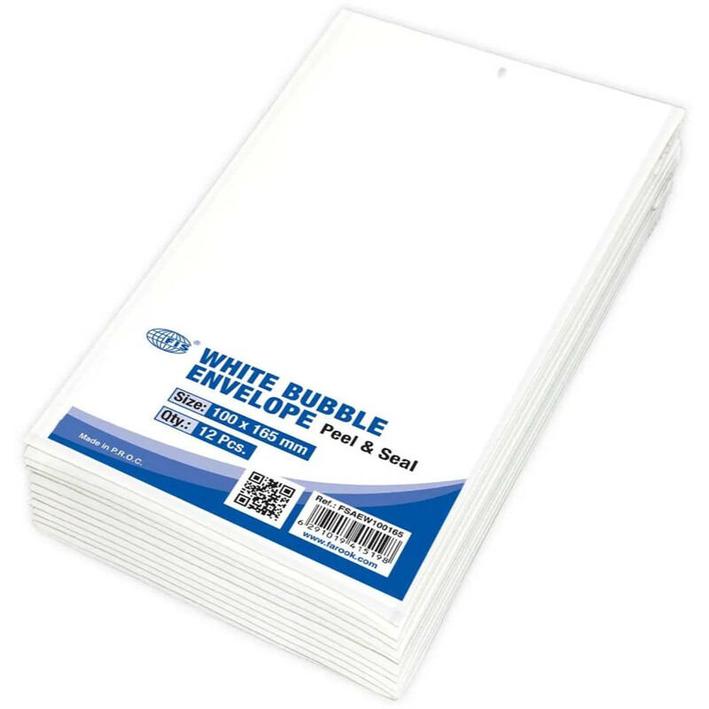 FIS White Bubble Envelopes, Peel and Seal, Pack 12 Pieces, 100X165 mm Size - FSAEW100165