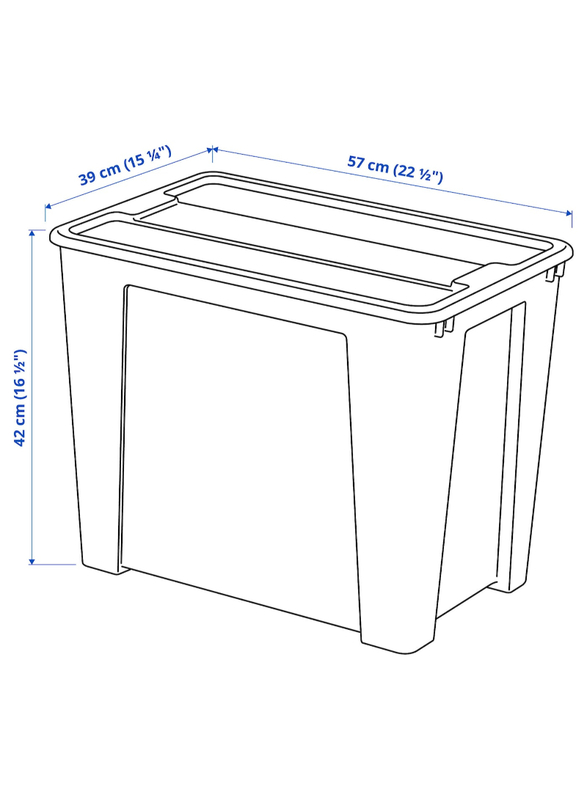 Box with lid, transparent, 57x39x42 cm/65 l