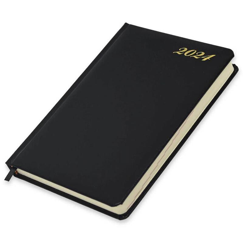 FIS 2024 International Golden A5 7-Languages Bonded Leather Diary Black - FSDI136-7BG24BK