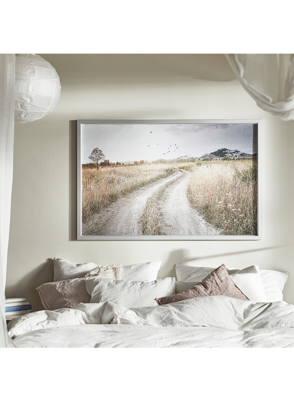 Picture with frame, winding country road/aluminium-colour, 118x78 cm