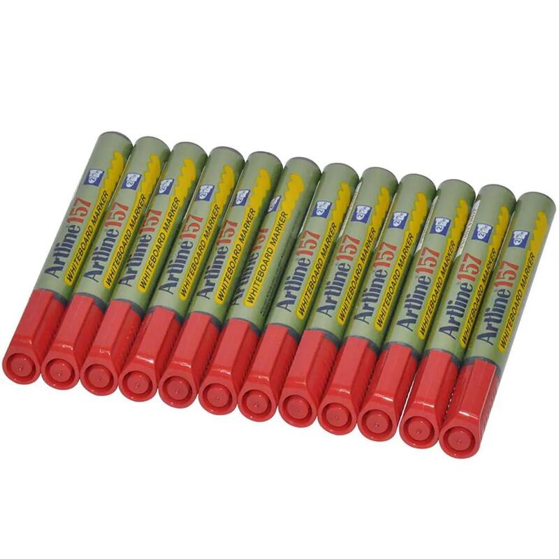 Artline 157 Whiteboard Markers 2.0mm, Red Colors, Pack of 12 Pcs, Acrylic Fibre Tip, Bullet Style - ARMK157RE